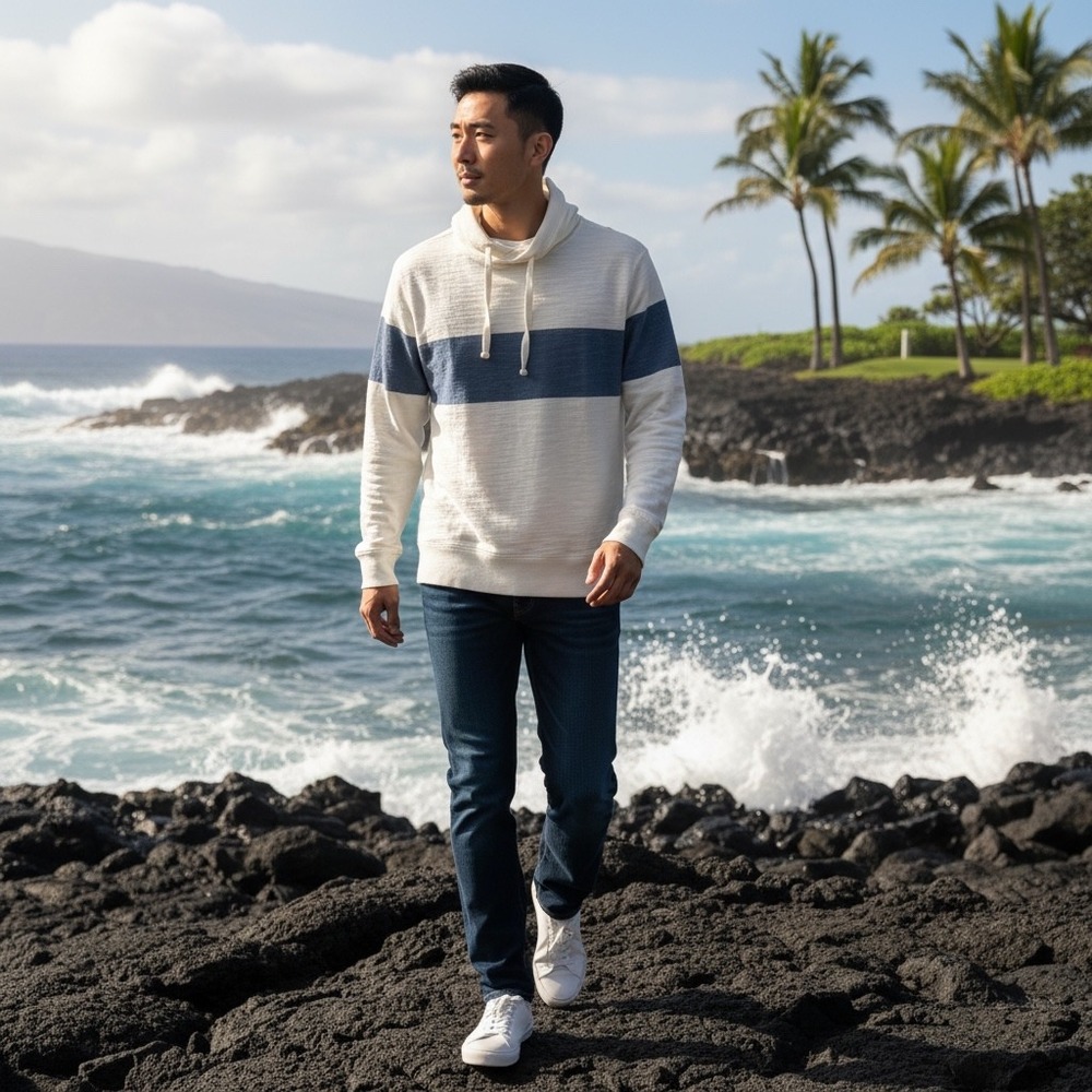 Faherty Sunwashed Organic Cotton Hoodie Mens XS Cream Blue MKC0122-OSR